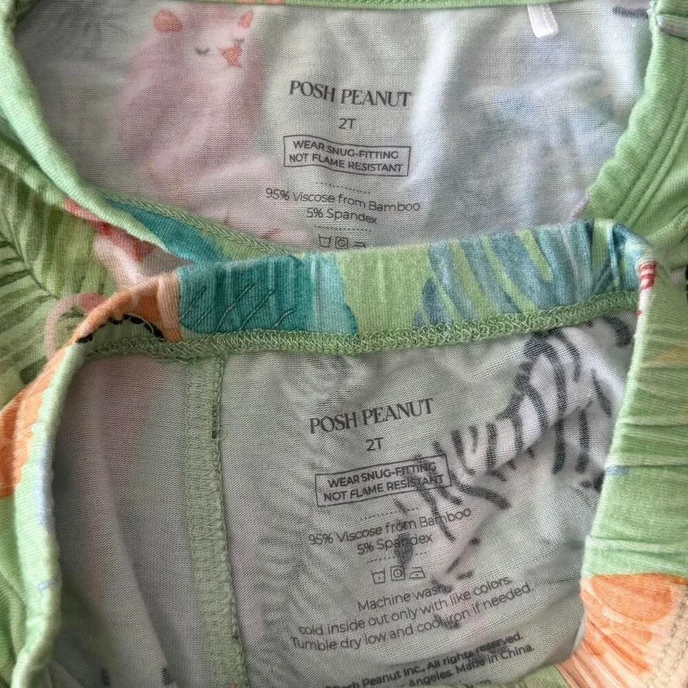 Posh Peanut Bamboo Two Piece Pajama Set in Safari Animals - Size 2T Unisex Kids